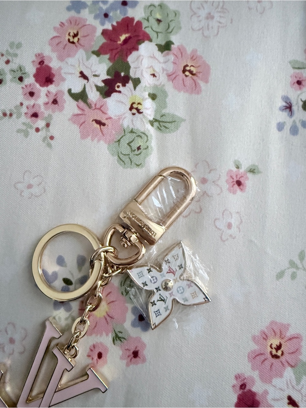 Pink and Gold Flower Keychain Charm